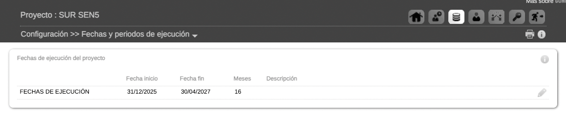 Fechas de ejecución del proyecto