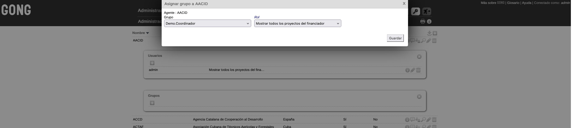 Permisos desde el financiador