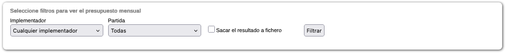 Filtros presupuesto mensual