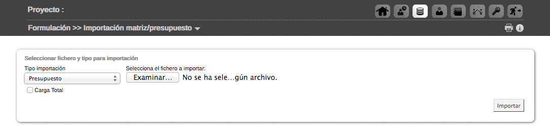 Importación de presupuesto en GONG