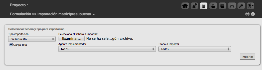 Importación de presupuesto en GONG con carga total