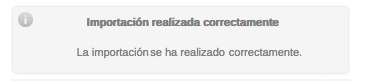 Mensaje GONG importación realizada correctamente